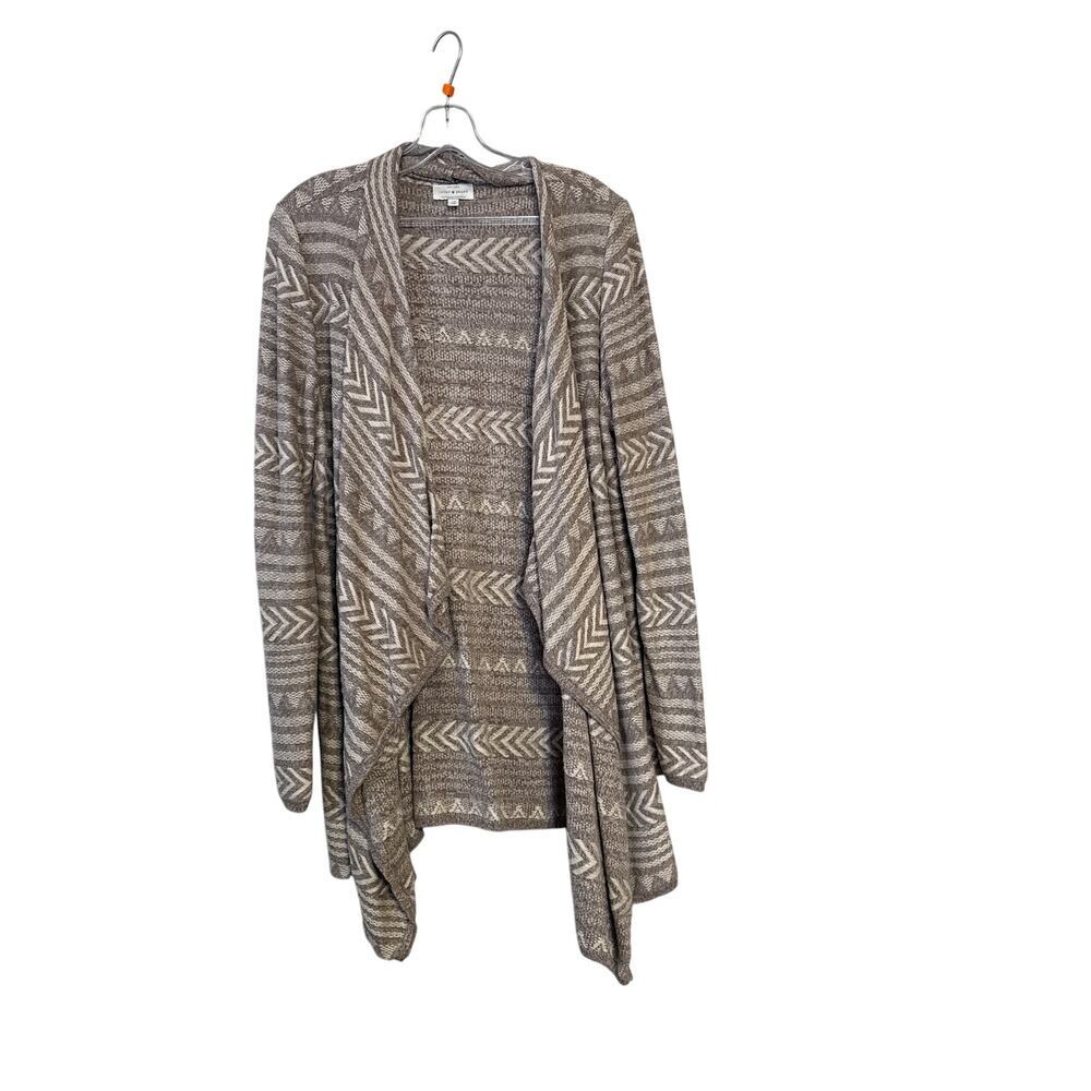 Lucky Brand Aztec print open Front waterfall Cardigan 100% cotton Sz L